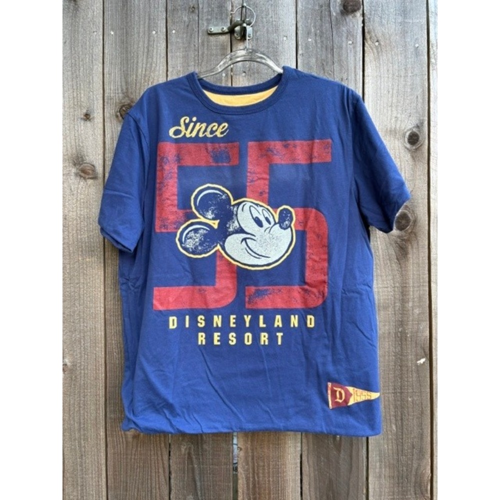 Disneyland Resort Reversible Mickey Mouse Since 55 Graphic T-Shirt Blue Yellow